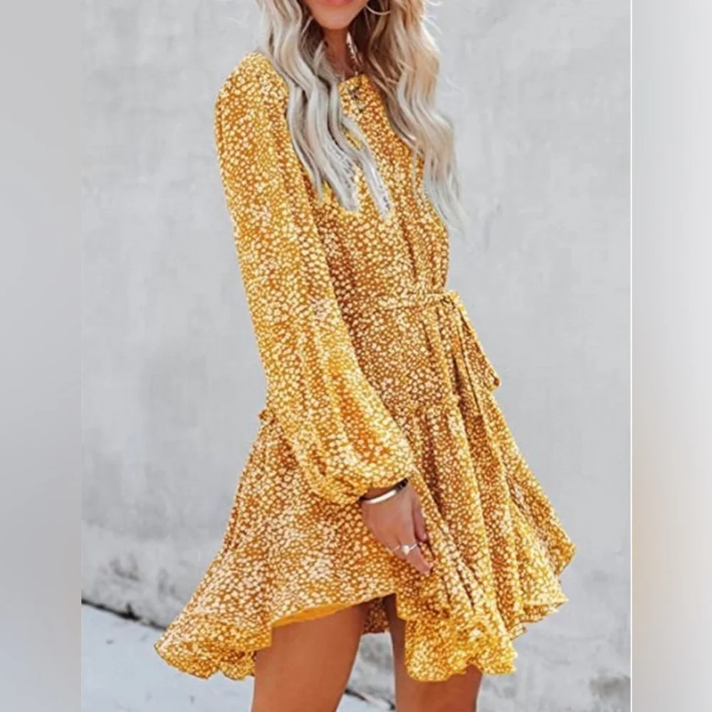 AMALL Crewneck Floral Mini Dress, Yellow SOLD OUT ONLINE - Picture 5 of 8